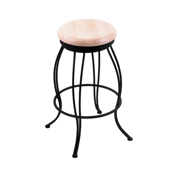 30" Swivel Bar Stool, Black Wrinkle, Nat Maple Seat